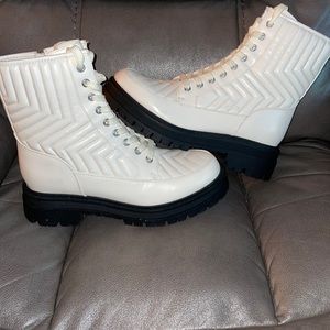Marc Fisher size 8.5 combat boots. Off white. No box. Some Small scuff marks,.